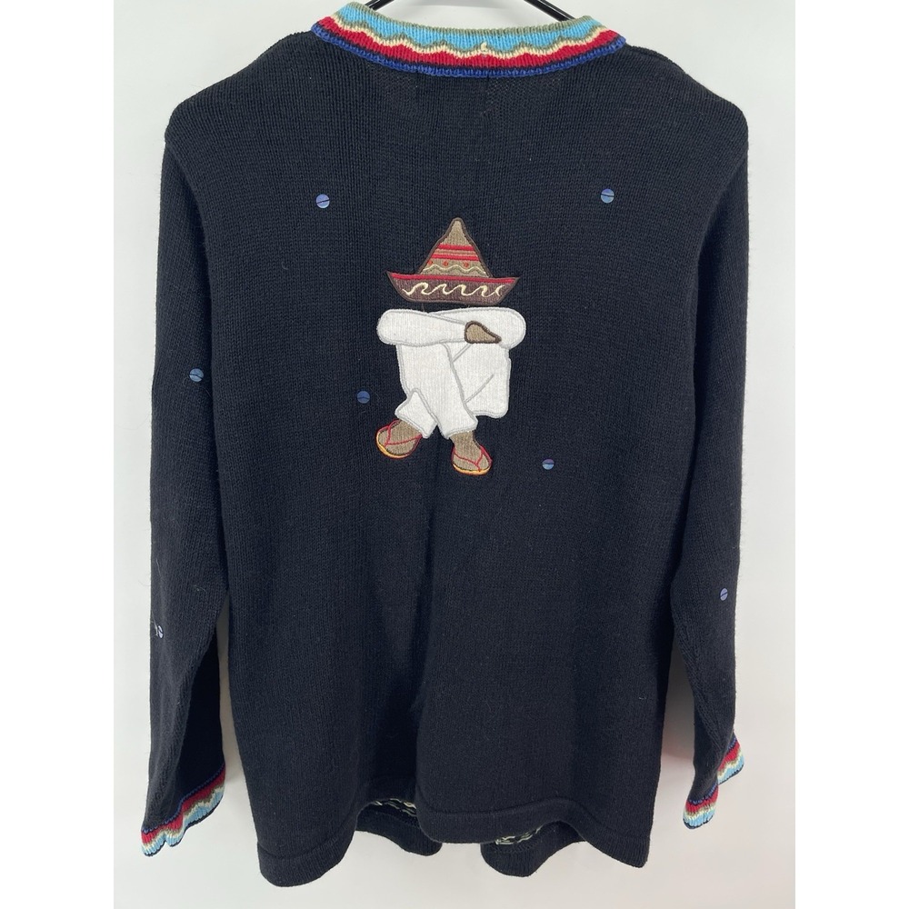 Quacker Factory Womens Southwestern Cardigan Sweater Black Embroidered Cactus M - Picture 8 of 11